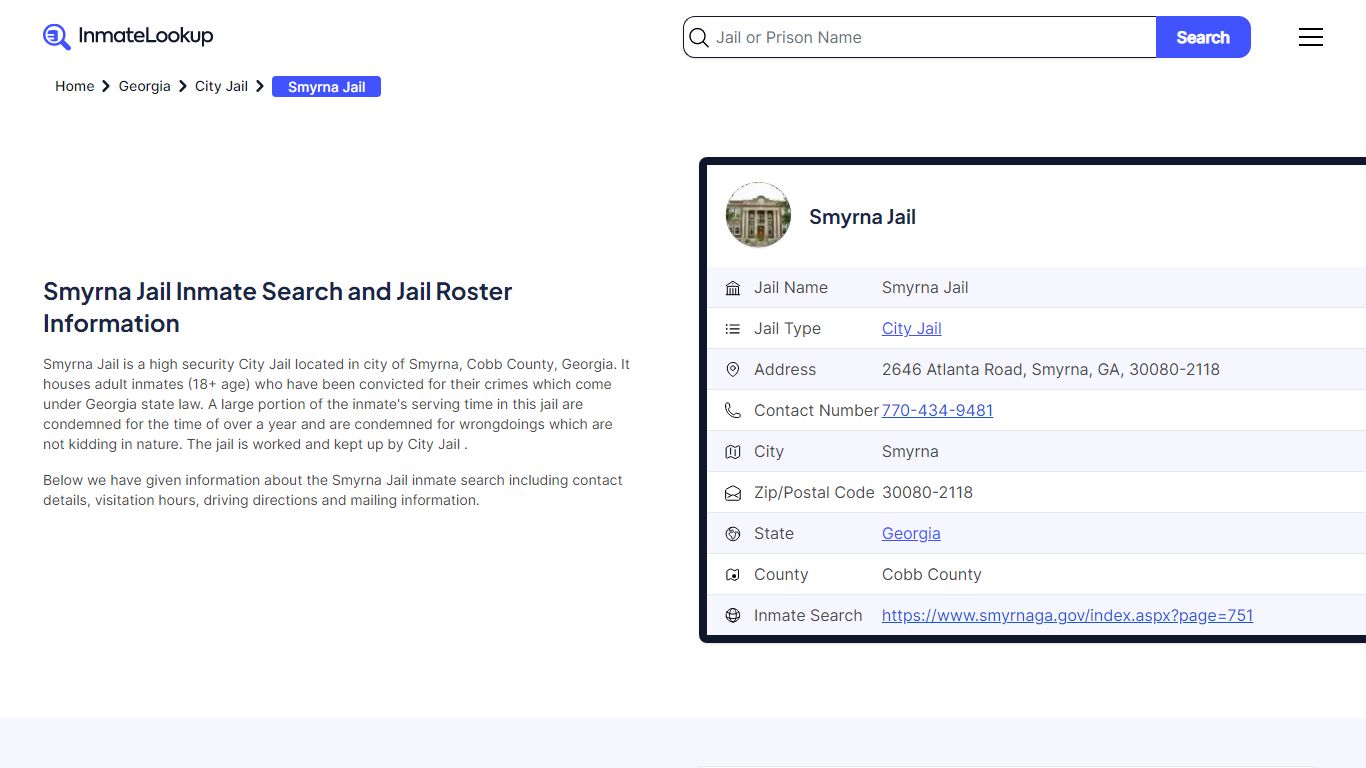 Smyrna Jail Inmate Search and Jail Roster Information